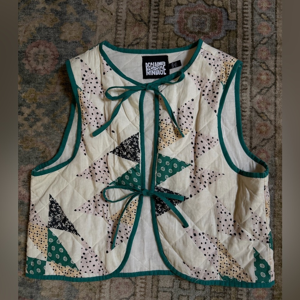 SOLD - Reclaimed Vintage Cream Vest with Green Accents